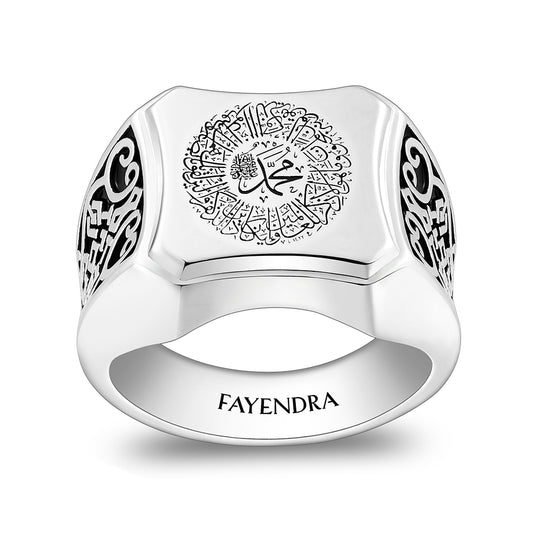 Sterling Silver 925 Islamic Ring Rhodium And Black Plated For Men