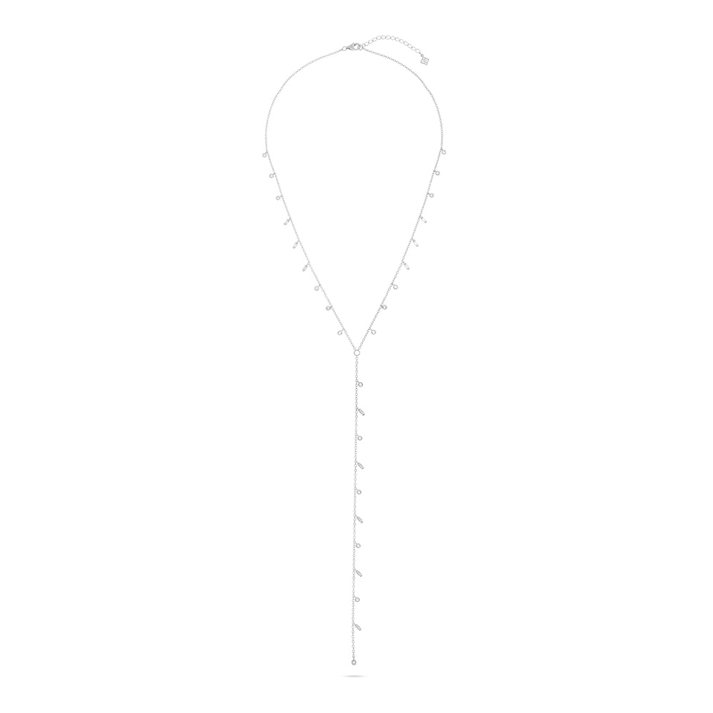 Sterling Silver 925 Necklace Rhodium Plated Embedded With White Zircon