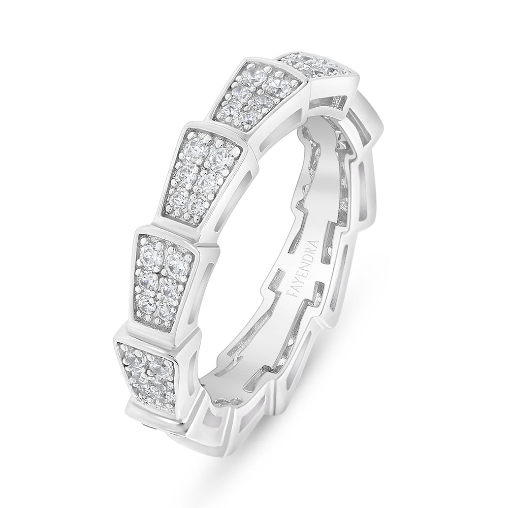 خاتم من الفضة الخالصة عيار 925 مطلي روديوم مرصع فص ابيض