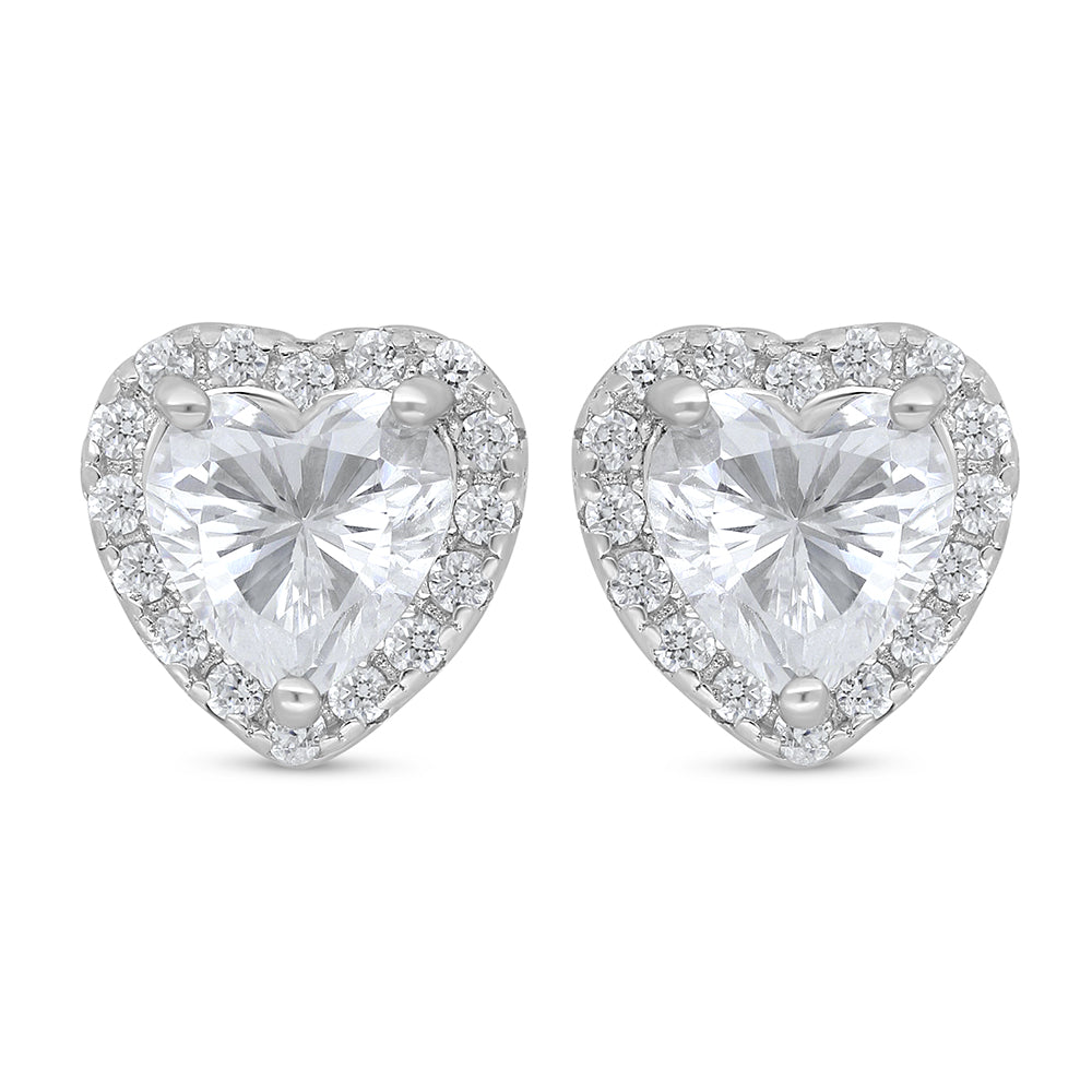 Sterling Silver 925 Earring Rhodium Plated Embedded With White Zircon