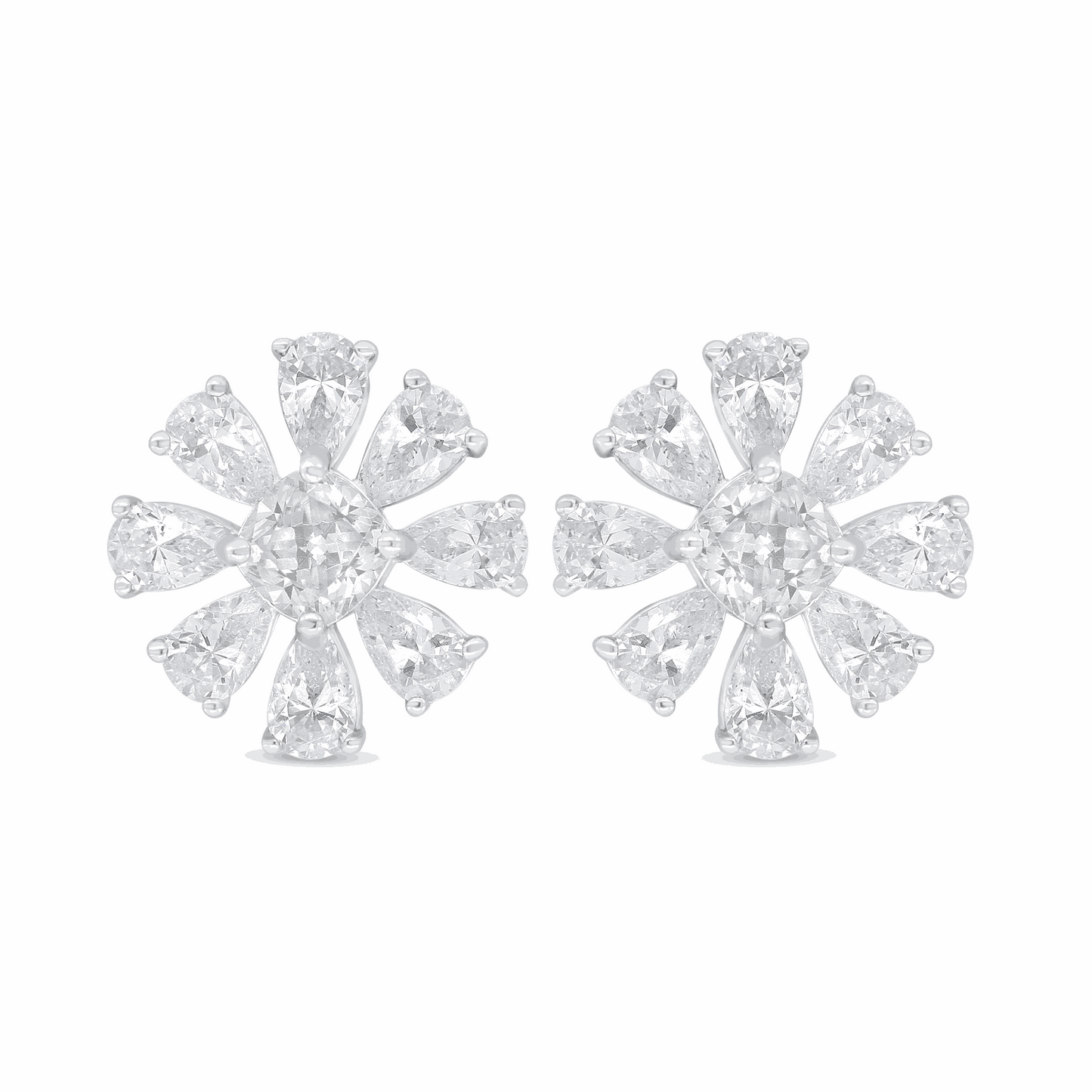 Sterling Silver 925 Earring Rhodium Plated Embedded With White Zircon