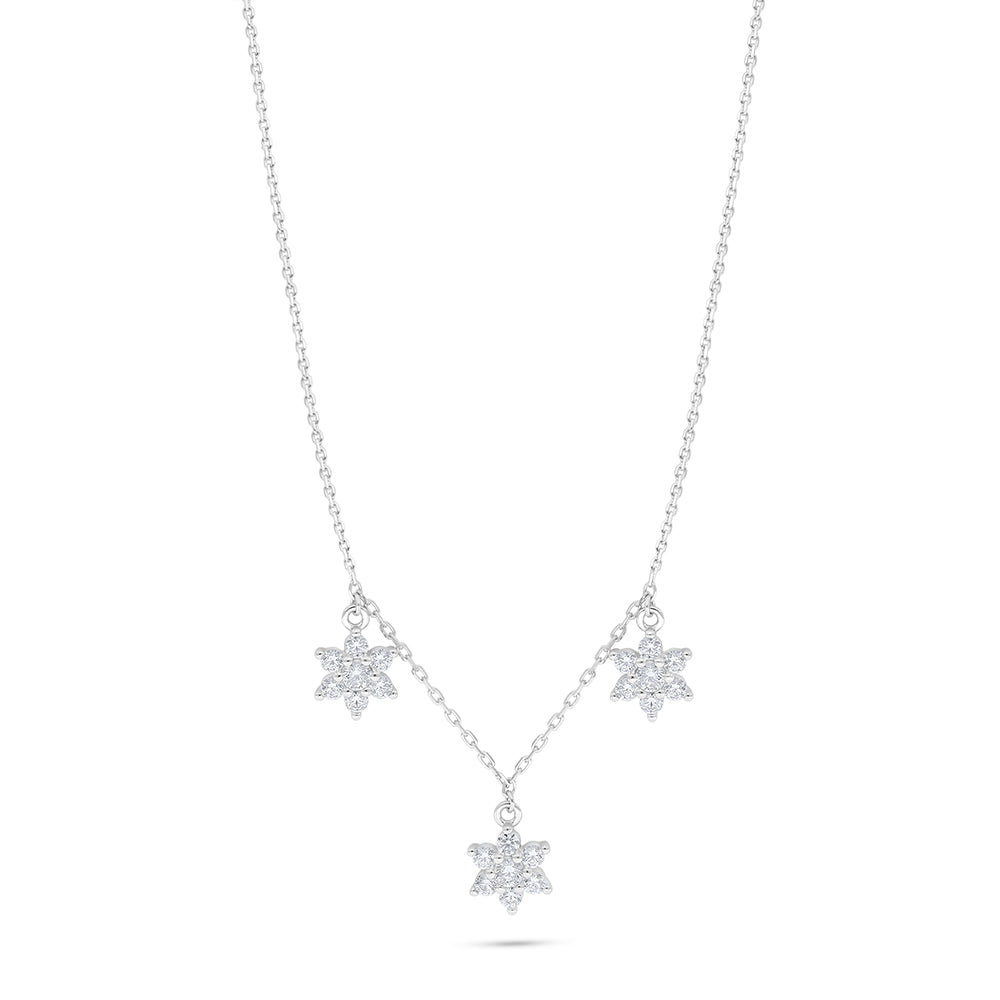 Sterling Silver 925 Necklace Rhodium Plated Embedded With White Zircon