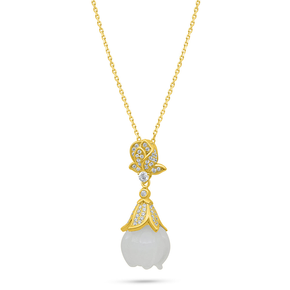 Sterling Silver 925 Necklace Golden Plated Embedded With White Shell And White Zircon