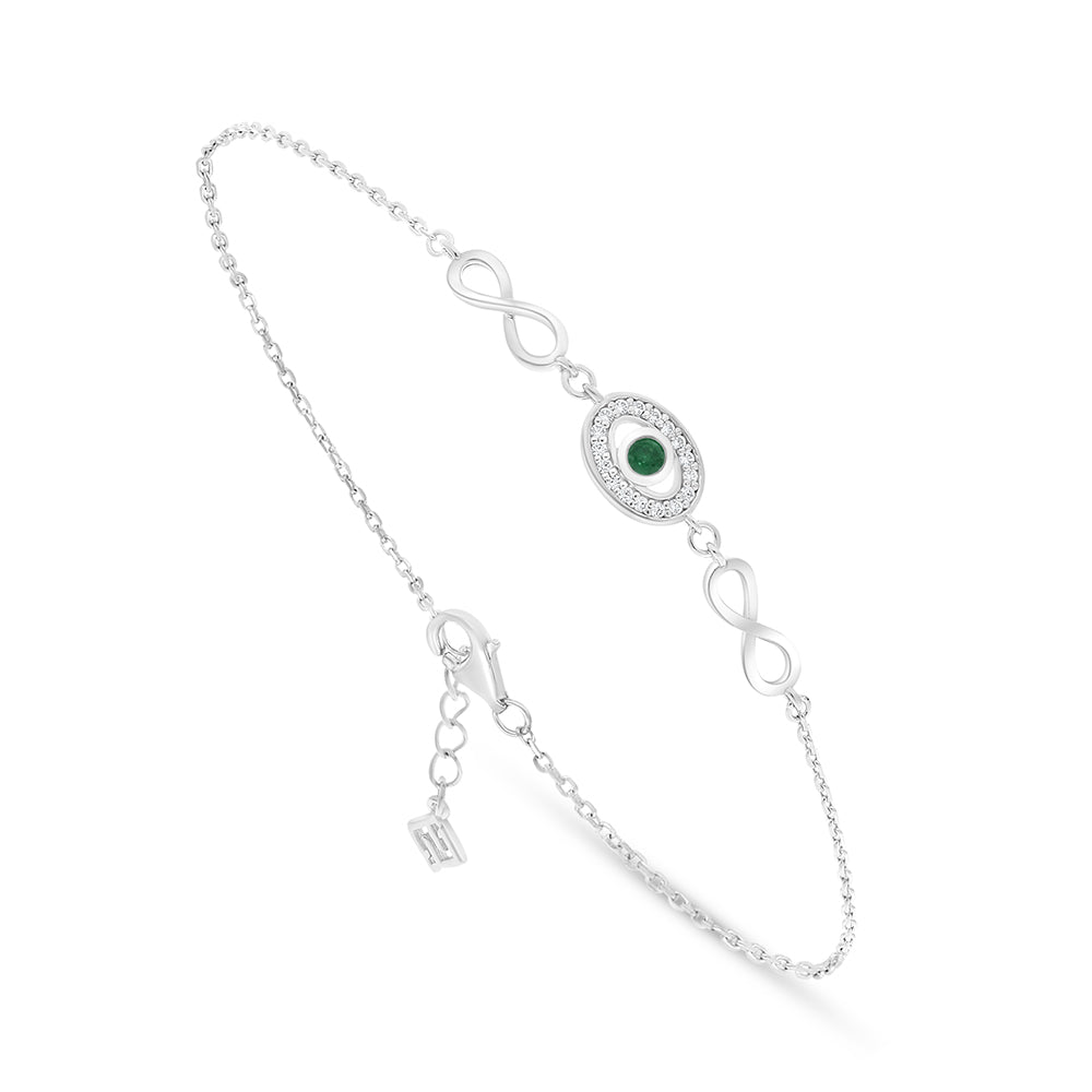Sterling Silver 925 Bracelet Rhodium Plated Embedded With Emerald Zircon And White Zircon