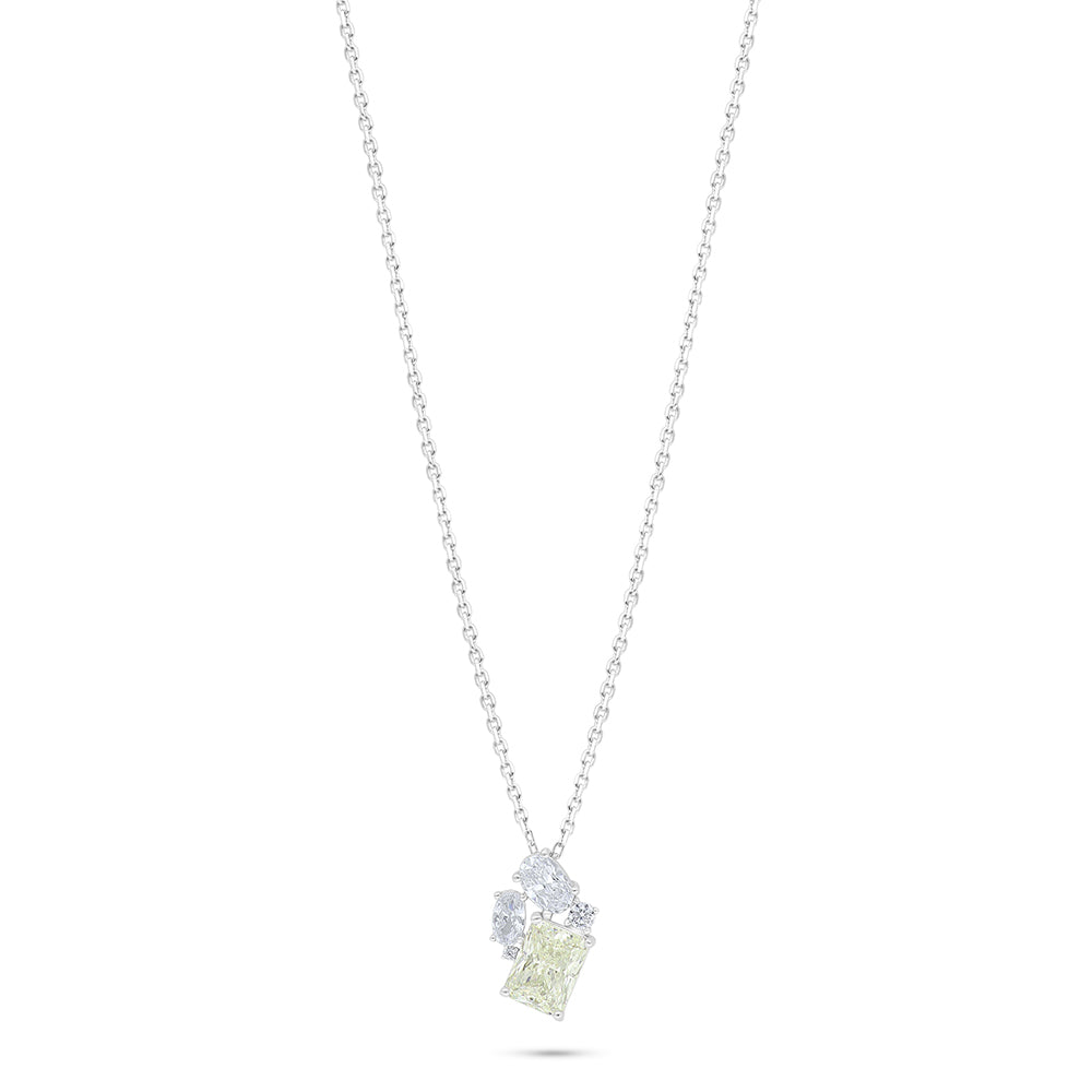 Sterling Silver 925 Necklace Rhodium Plated Embedded With Diamond Zircon