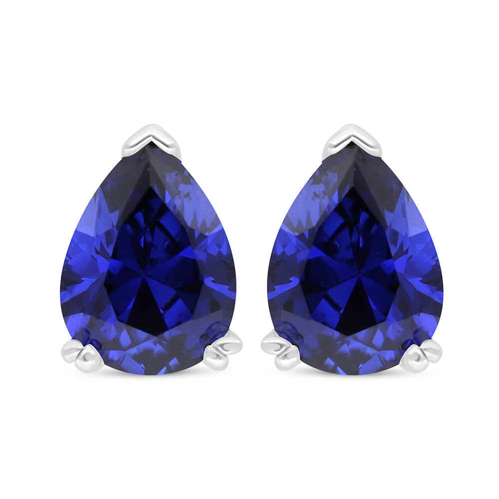 Sterling Silver 925 Earring Rhodium Plated Embedded With Sapphire Corundum