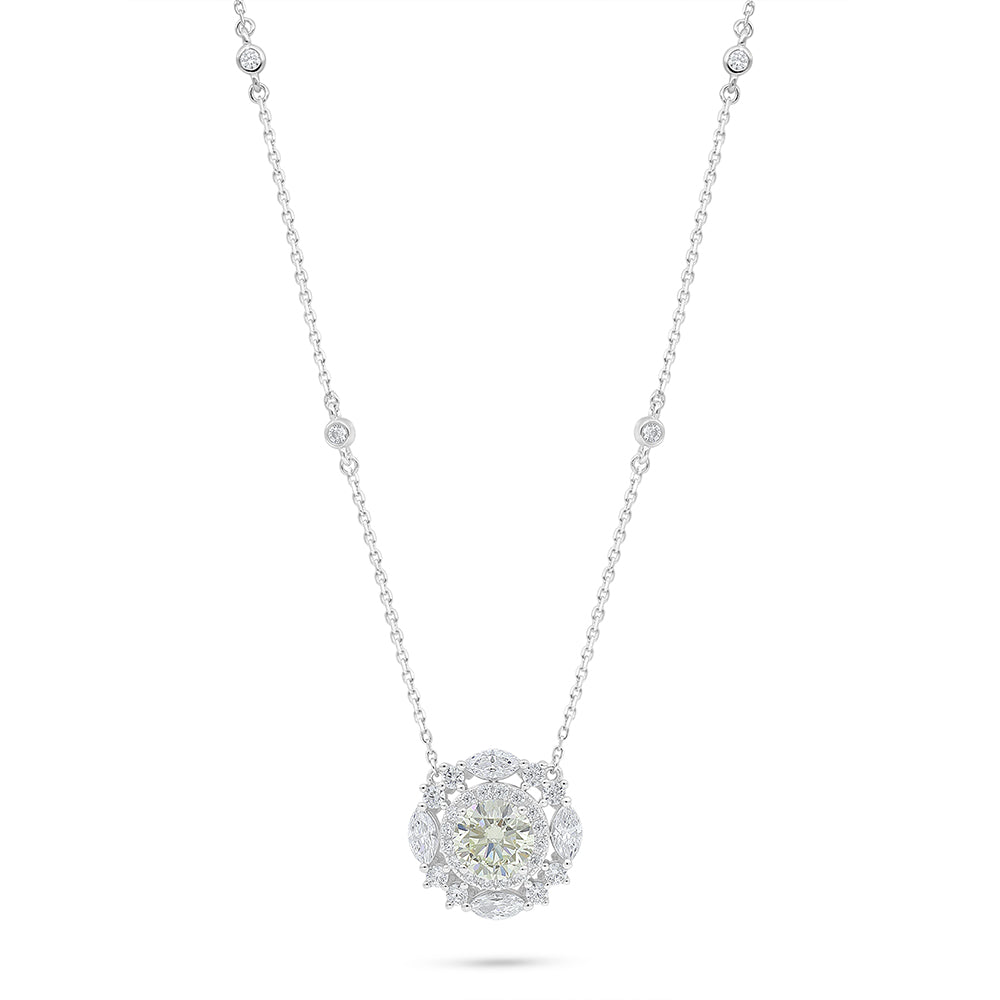 Sterling Silver 925 Necklace Rhodium Plated Embedded With Diamond Zircon And White Zircon