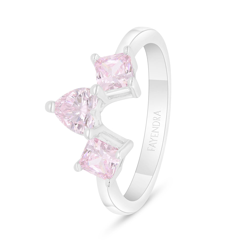 Sterling Silver 925 Ring Rhodium Plated Embedded With Pink Zircon