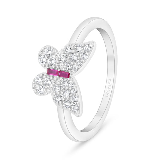 خاتم من الفضة الخالصة عيار 925 مطلي روديوم مرصع ياقوت كروندوم و فص ابيض