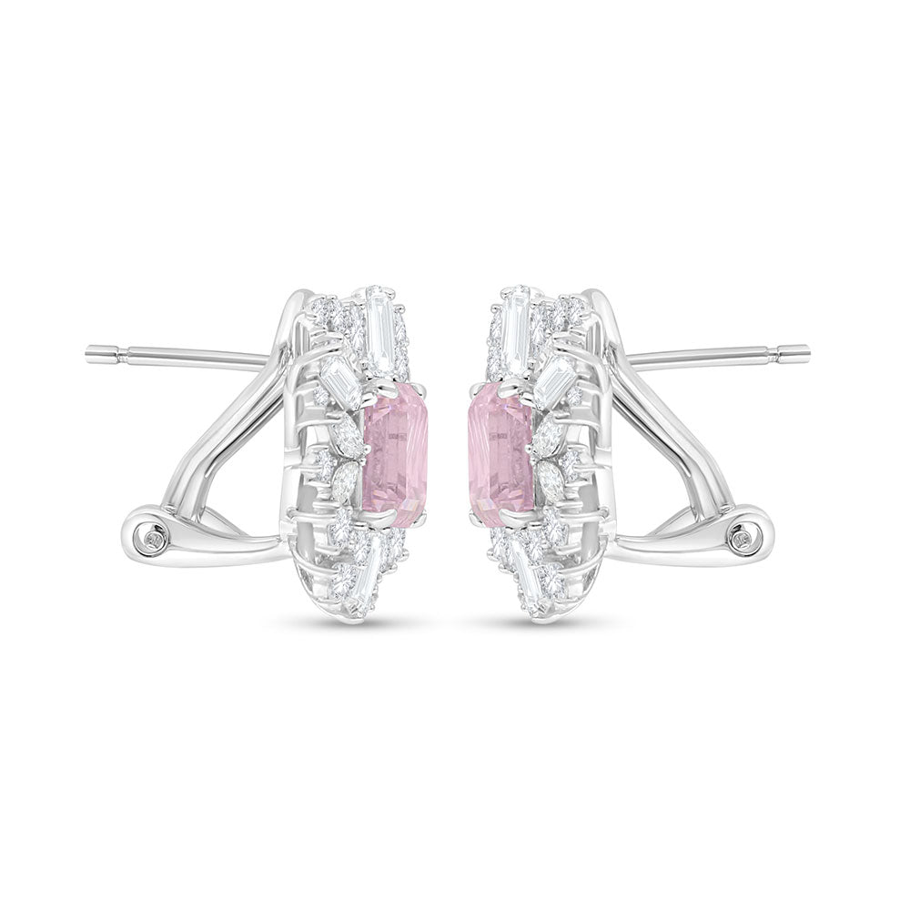 Sterling Silver 925 Earring Rhodium Plated Embedded With pink Zircon And White Zircon
