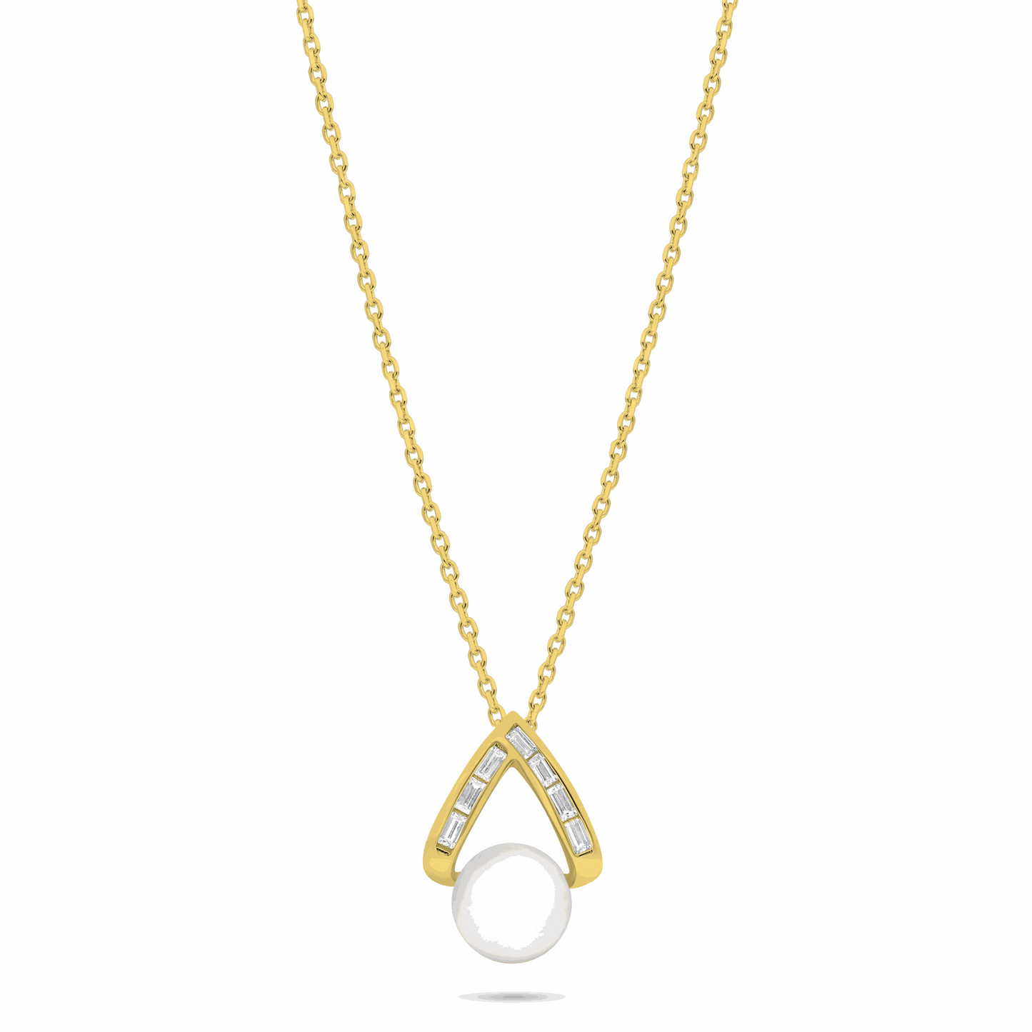 Sterling Silver 925 Necklace Golden Plated Embedded With Natural White Pearl And White Zircon