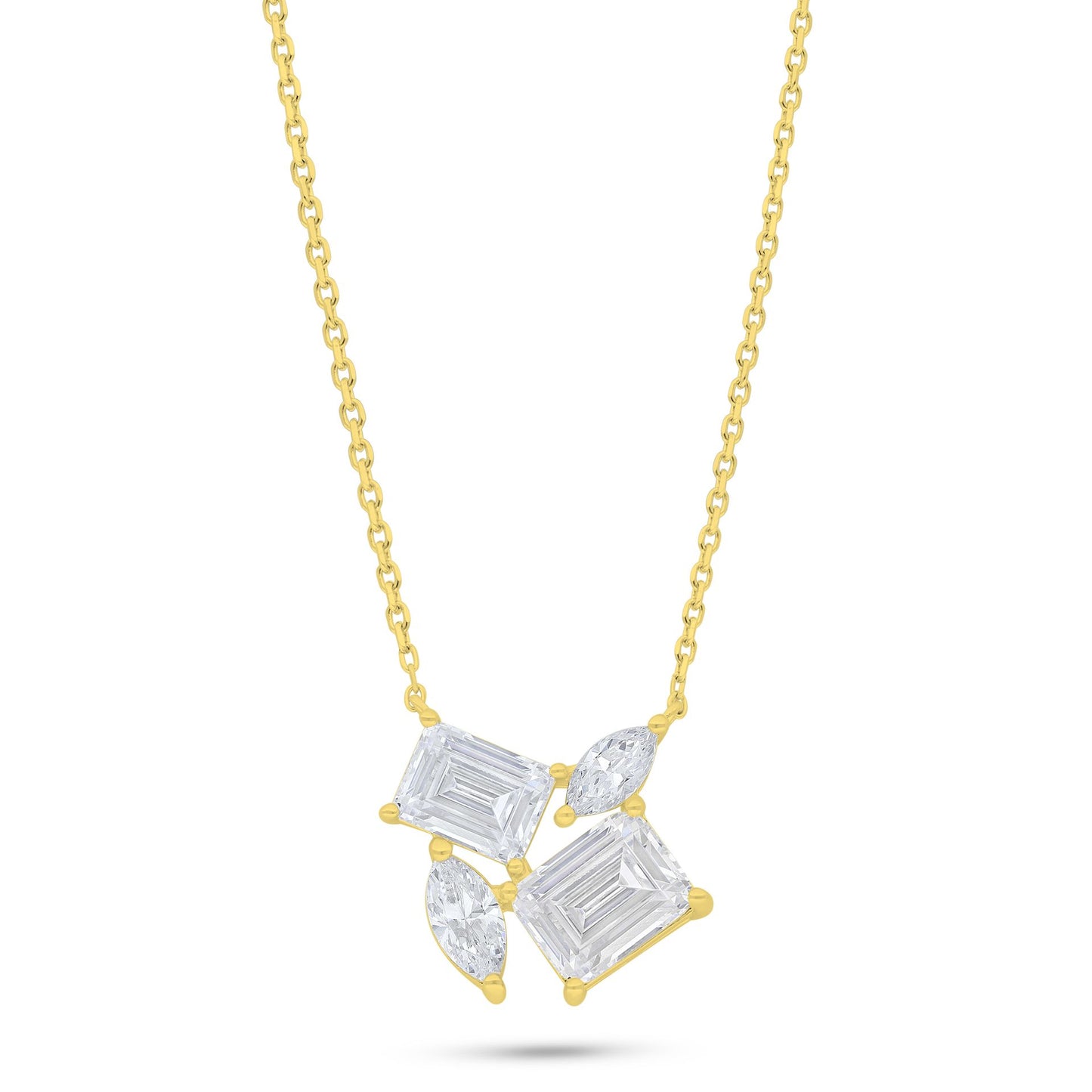 Sterling Silver 925 Necklace Golden Plated Embedded With White Zircon