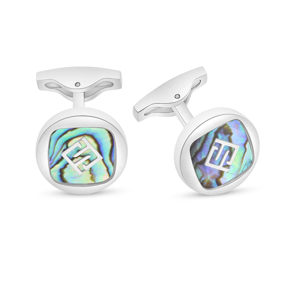 Stainless Steel Cufflink 316L Embedded With Paua Shell Shiny Steel