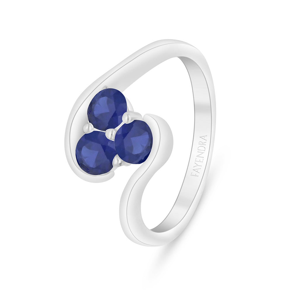 Sterling Silver 925 Ring Rhodium Plated Embedded With Sapphire Corundum And White Zircon