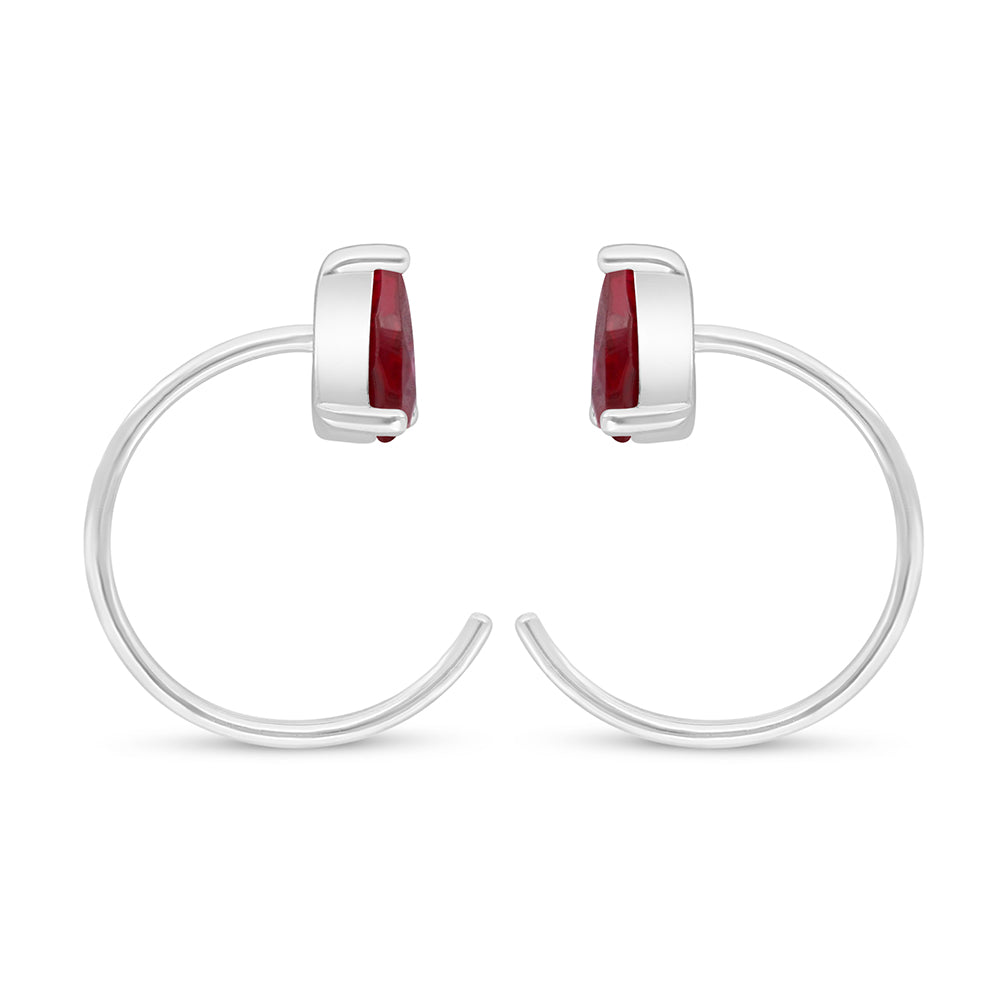 Sterling Silver 925 Earring Rhodium Plated Embedded With Ruby Corundum