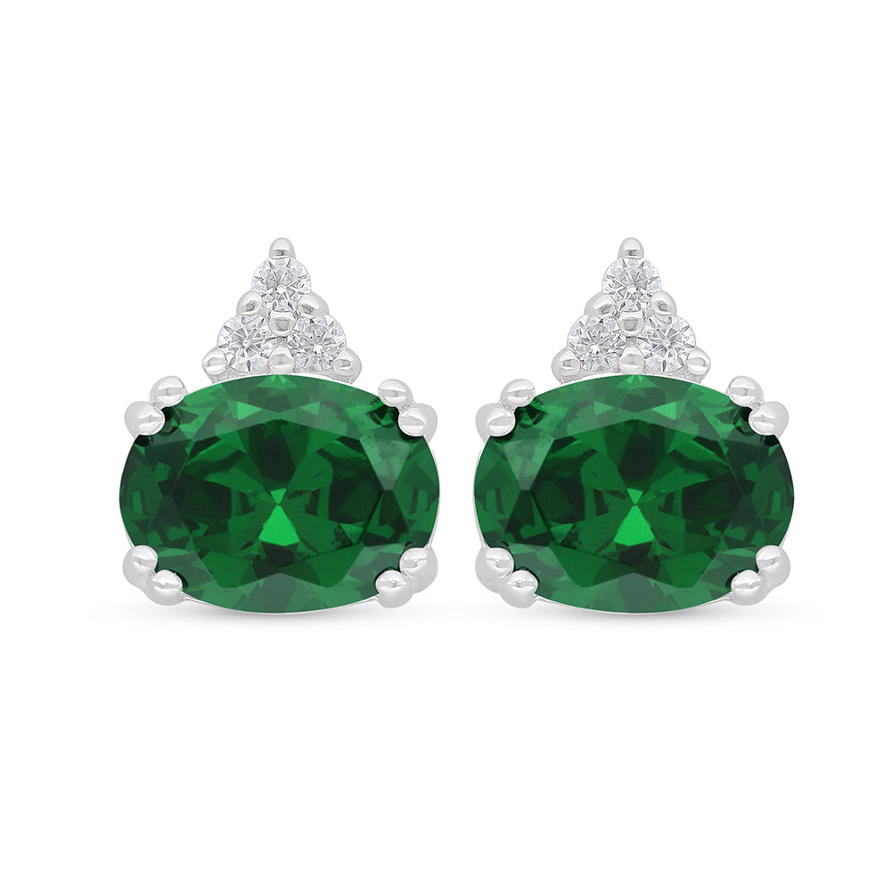 اقراط من الفضة الخالصة عيار 925 مطلية روديوم مرصعة زركون زمردي و فص ابيض