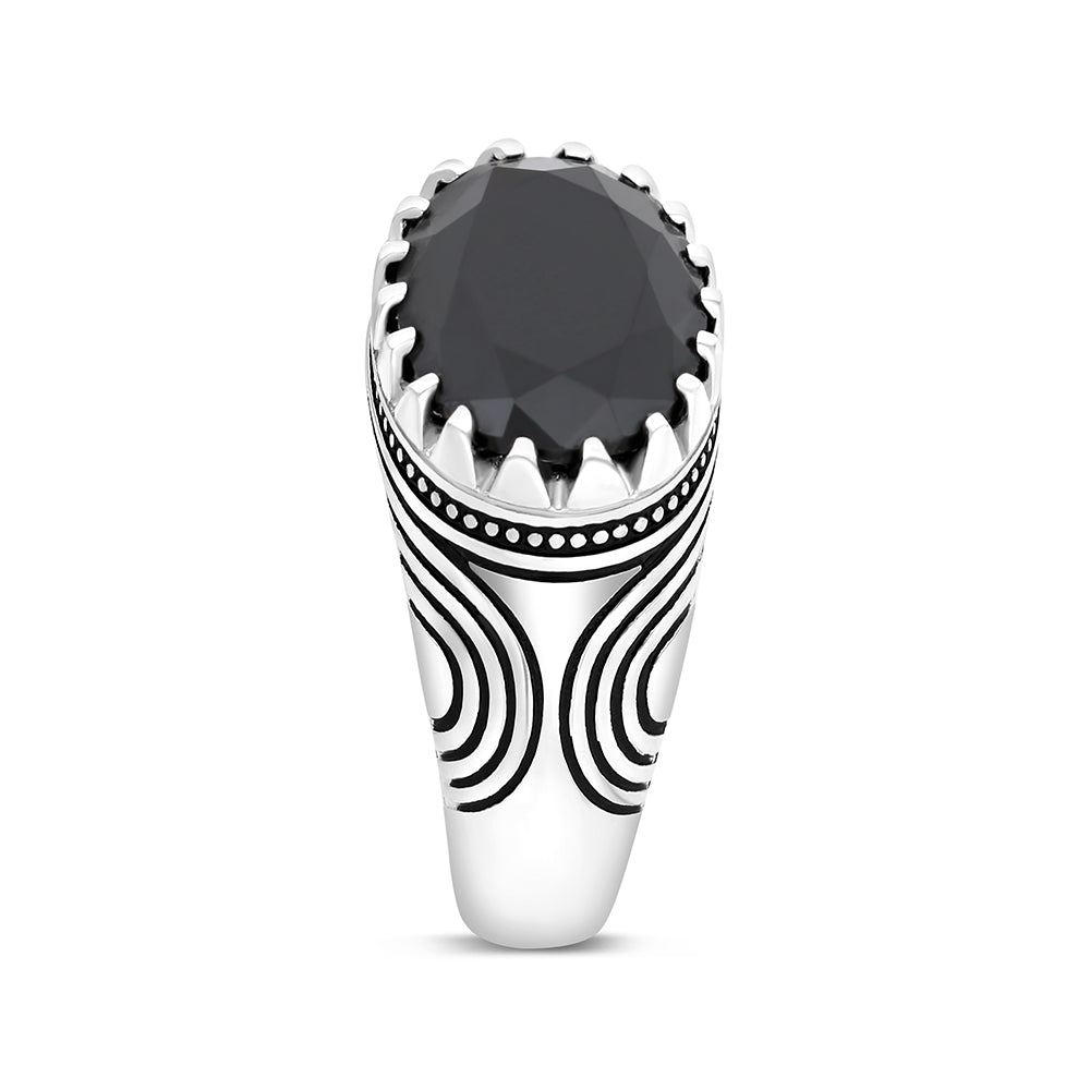 Sterling Silver 925 Ring Rhodium And Black Plated Embedded With Black CZ For Men