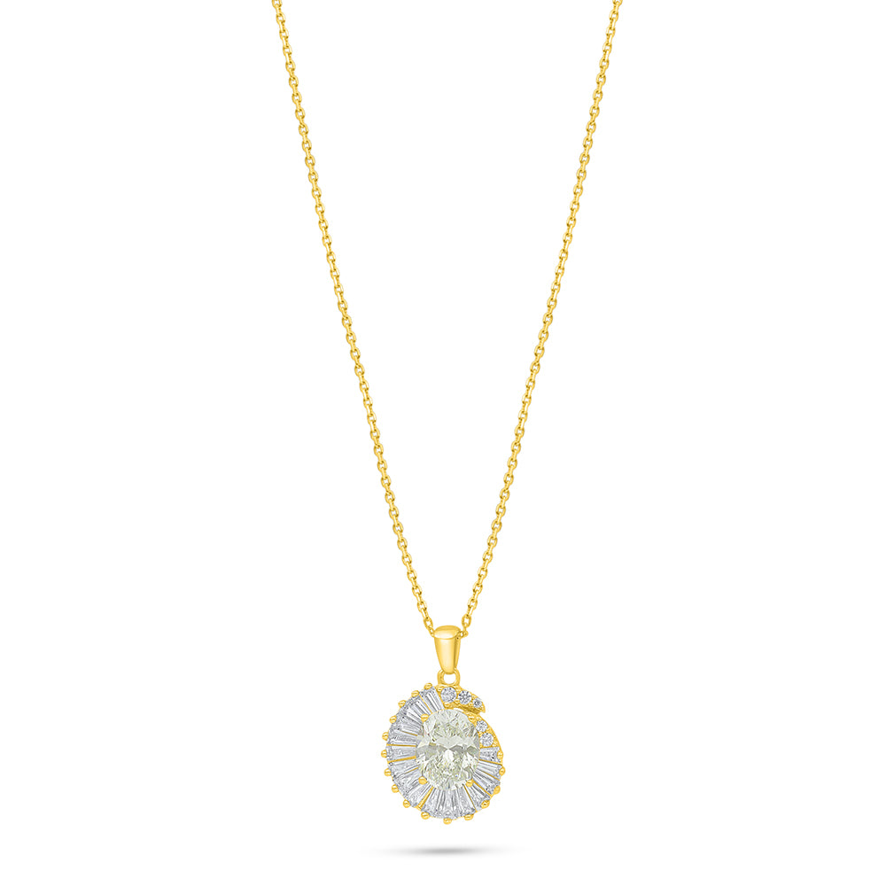 Sterling Silver 925 Necklace Golden Plated Embedded With Diamond Zircon And White Zircon