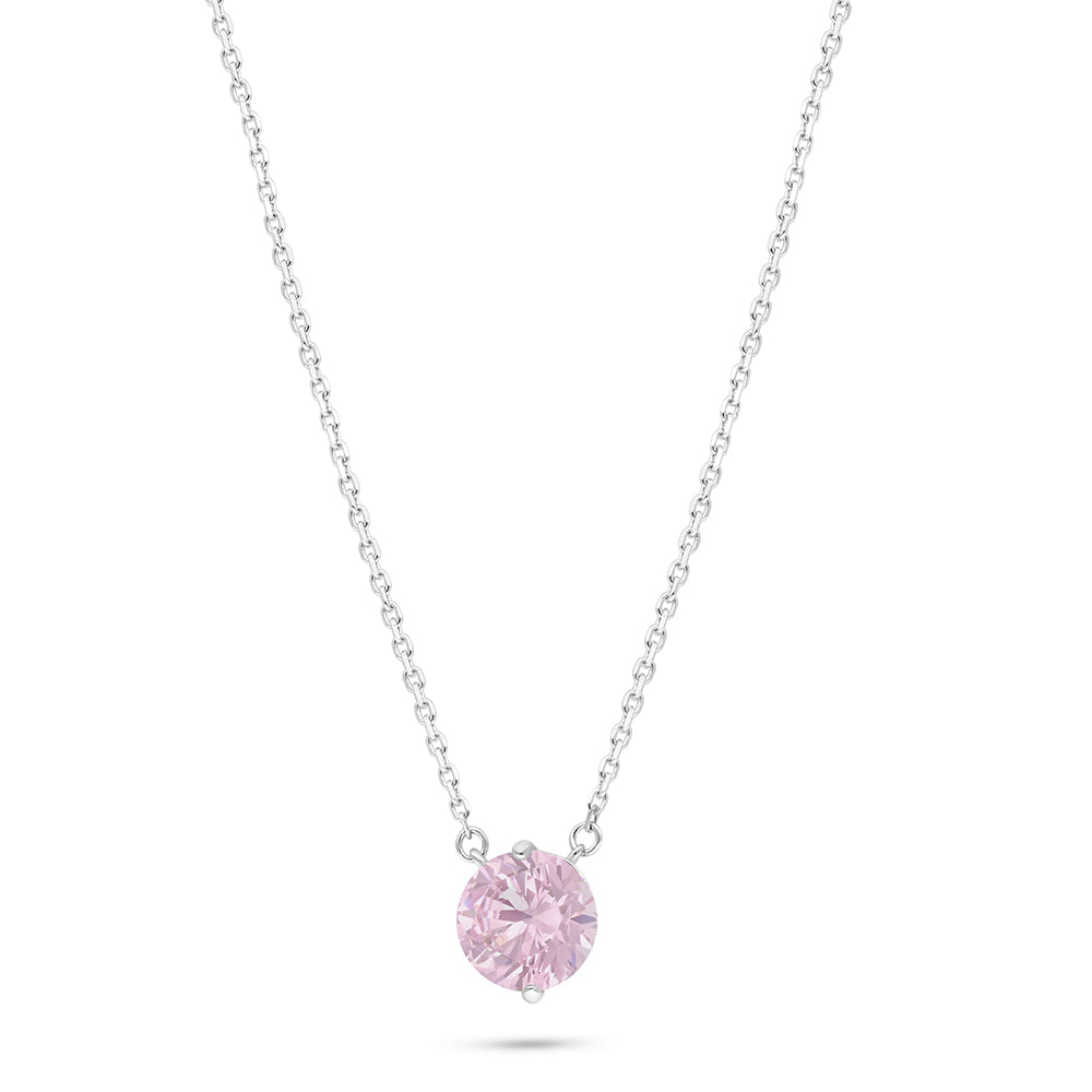 Sterling Silver 925 Necklace Rhodium Plated Embedded With Pink Zircon