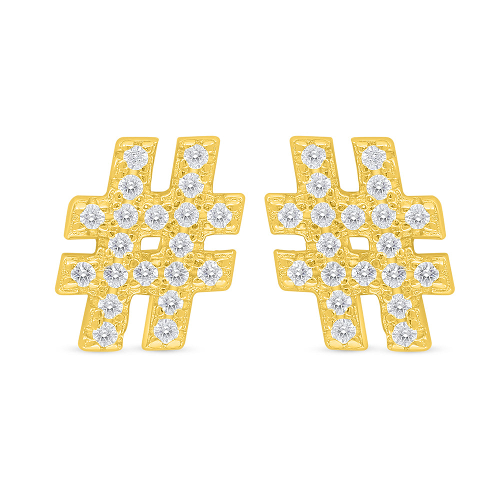 Sterling Silver 925 Earring Golden Plated Embedded With White Zircon