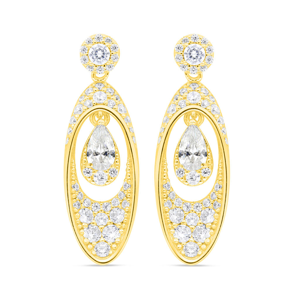 Sterling Silver 925 Earring Gold Plated Embedded With Yellow Zircon And White Zircon