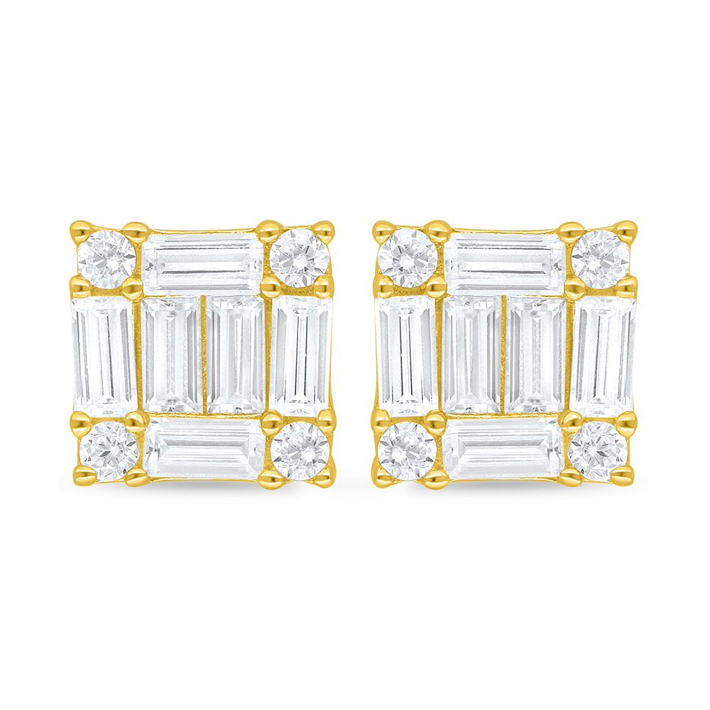 Sterling Silver 925 Earring Golden Plated Embedded With White Zircon