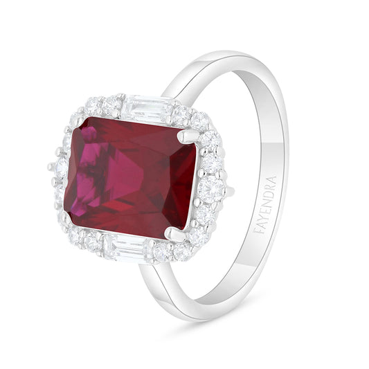 خاتم من الفضة الخالصة عيار 925 مطلي روديوم مرصع ياقوت كروندوم و فص ابيض