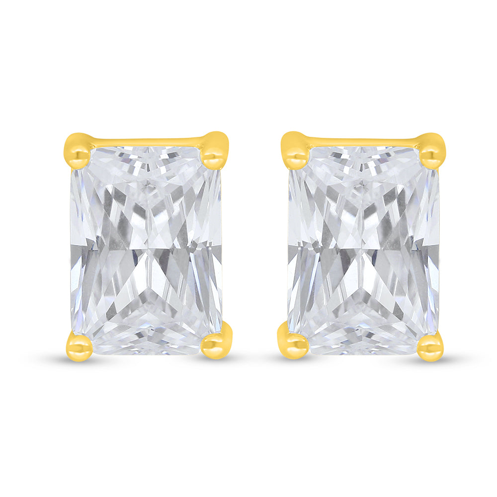 Sterling Silver 925 Earring Golden Plated Embedded With White Zircon