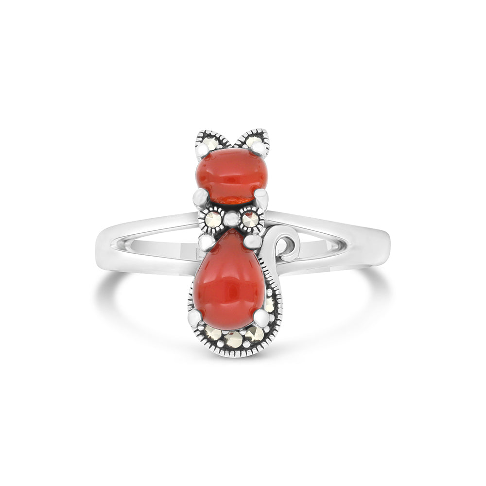 Sterling Silver 925 Ring Embedded With Natural Aqiq And Marcasite Stones