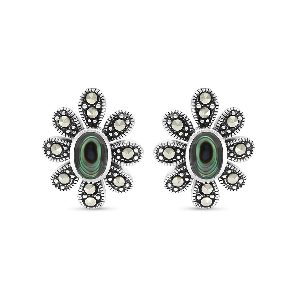 اقراط من الفضة الخالصة عيار 925 مرصعه احجار صدف استرالي طبيعي و ماركسايت