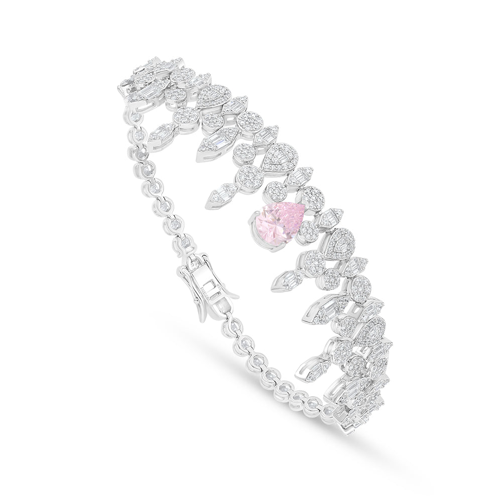 Sterling Silver 925 SET Rhodium Plated Embedded With Pink Zircon And White Zircon