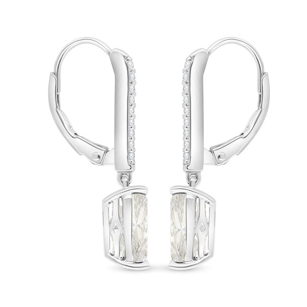 Sterling Silver 925 Earring Rhodium Plated Embedded With Yellow Diamond And White Zircon