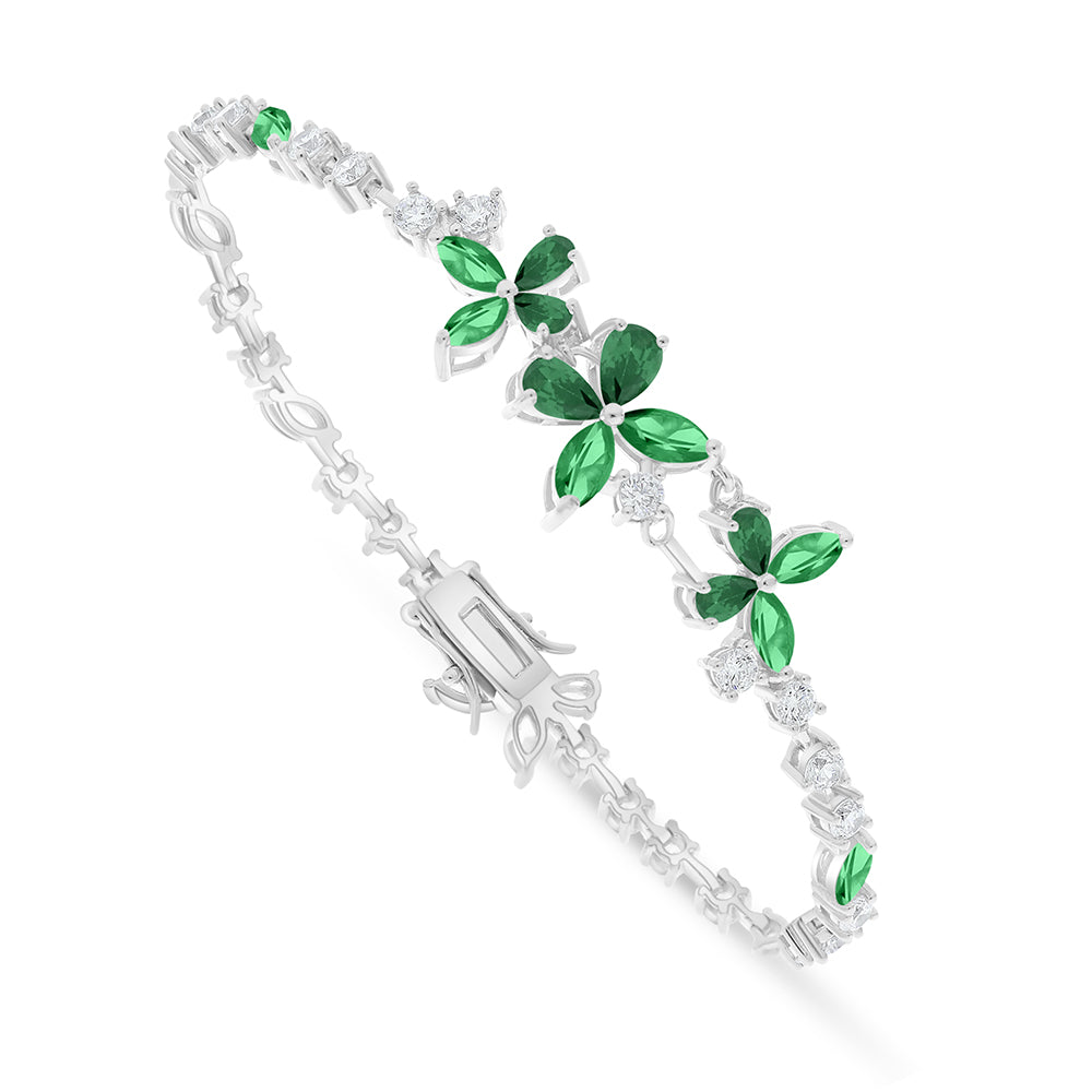 اسورة من الفضة الخالصة عيار 925 مطلية روديوم مرصعة زركون زمردي و فص ابيض