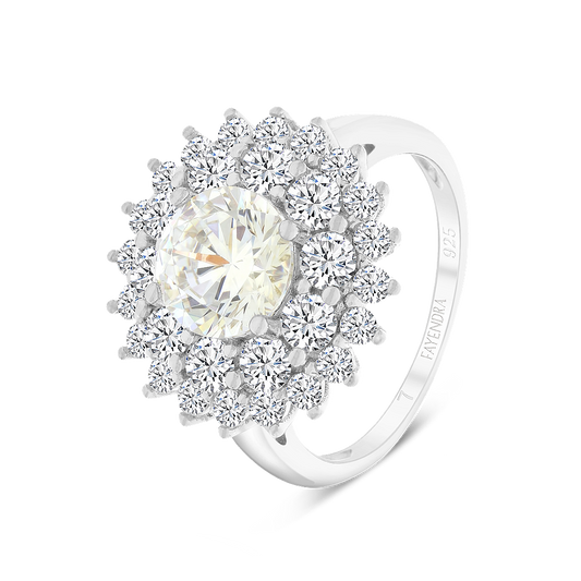 Sterling Silver 925 Ring Rhodium Plated Yellow Zircon