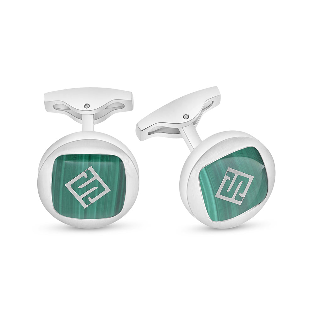 كبك ستانلس ستيل لون فضي عيار L316 مرصع احجار ملاكايت Matt Steel