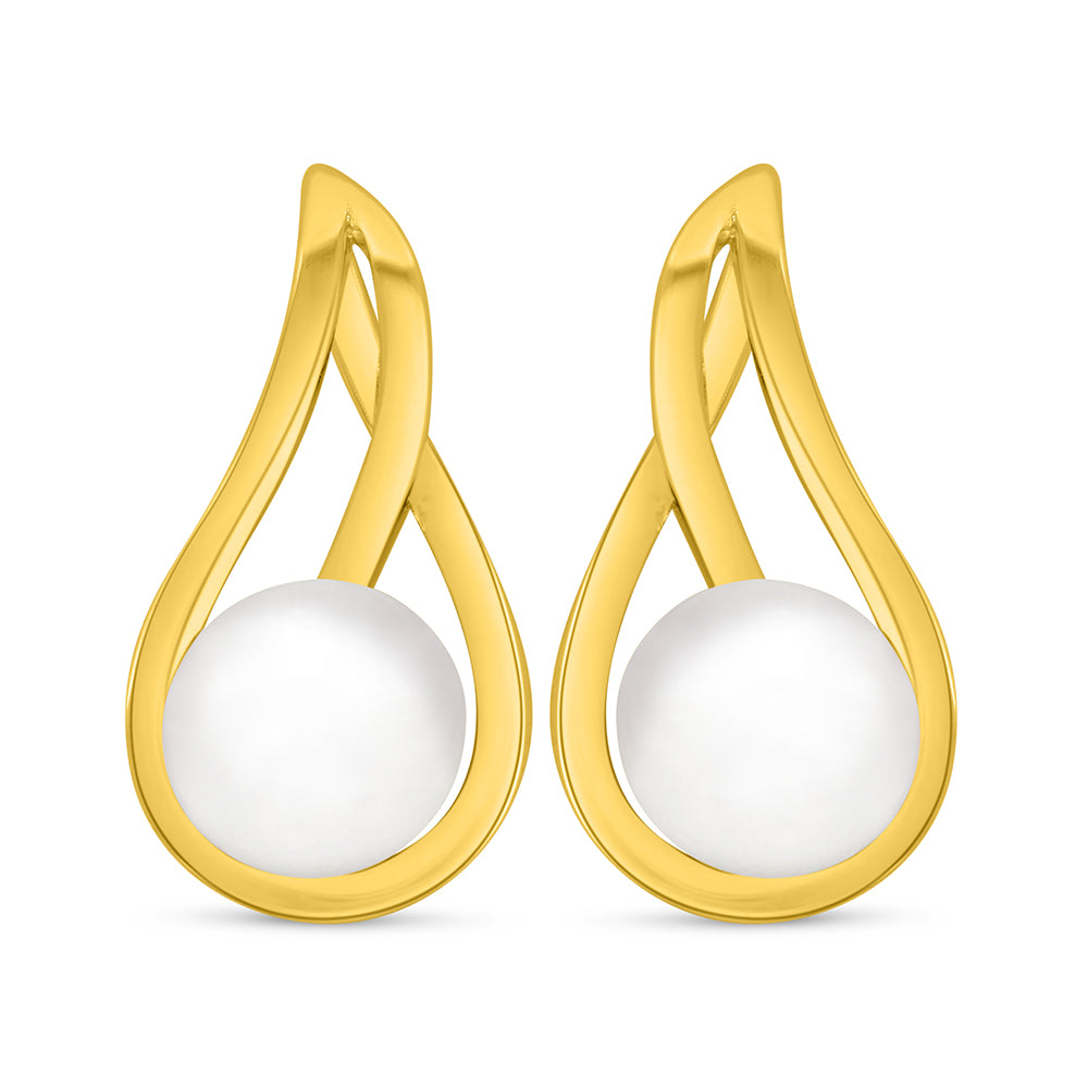 Sterling Silver 925 Earring Golden Plated Embedded With Natural White Pearl
