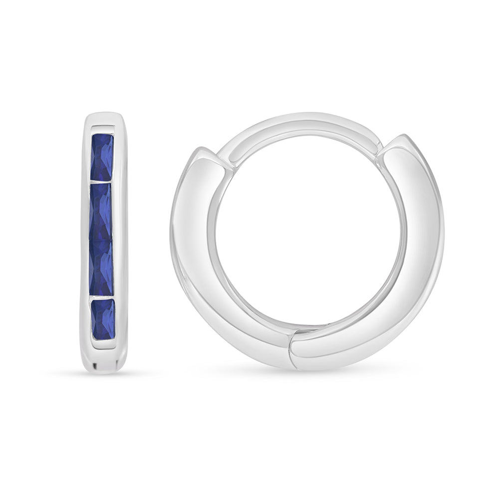 Sterling Silver 925 Earring Rhodium Plated Embedded With Sapphire Corundum