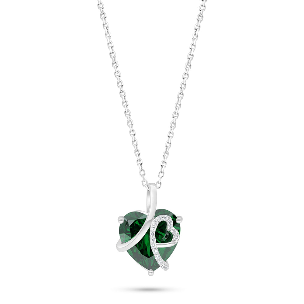 Sterling Silver 925 Necklace Rhodium Plated Embedded With Emerald Zircon And White Zircon