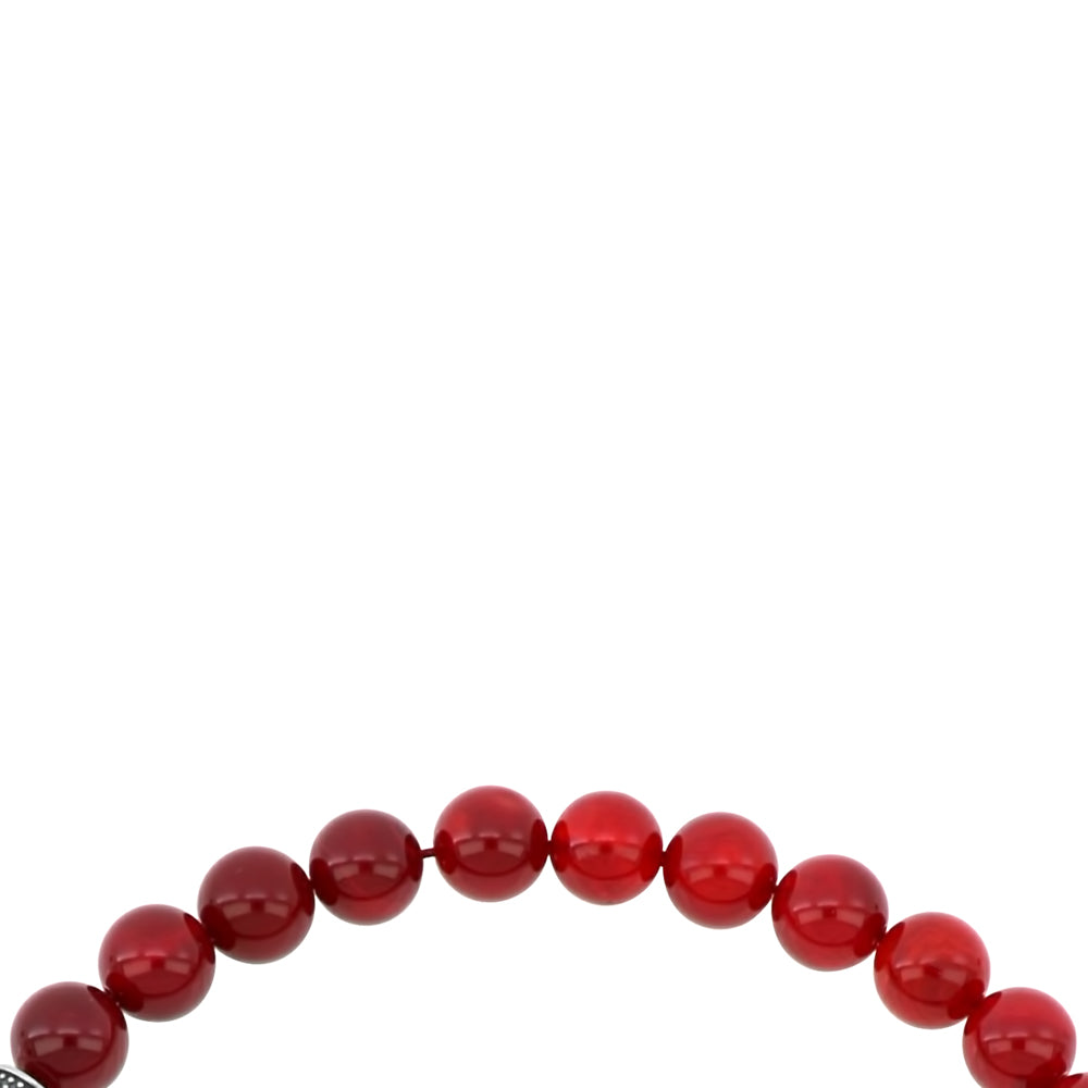 Rosary 33 Sterling Silver 925 Set Oxidized Decorated Embedded With Red Agate Cabochon Bead 10 ML LOGO