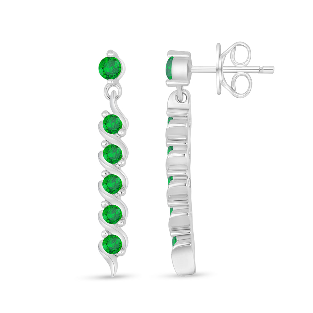 Sterling Silver 925 Earring Rhodium Plated Embedded With Emerald Zircon