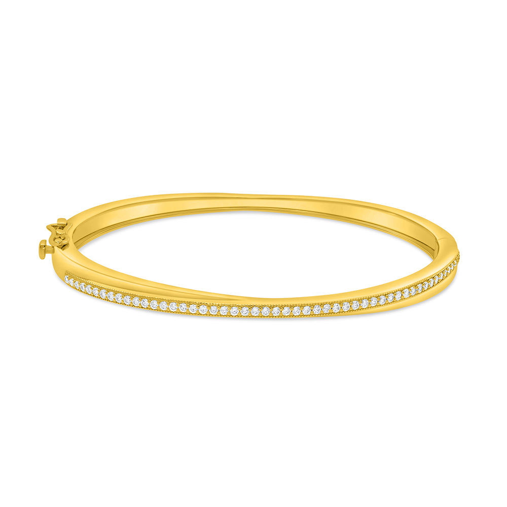 Sterling Silver 925 Bangle Golden Plated Embedded With White Zircon