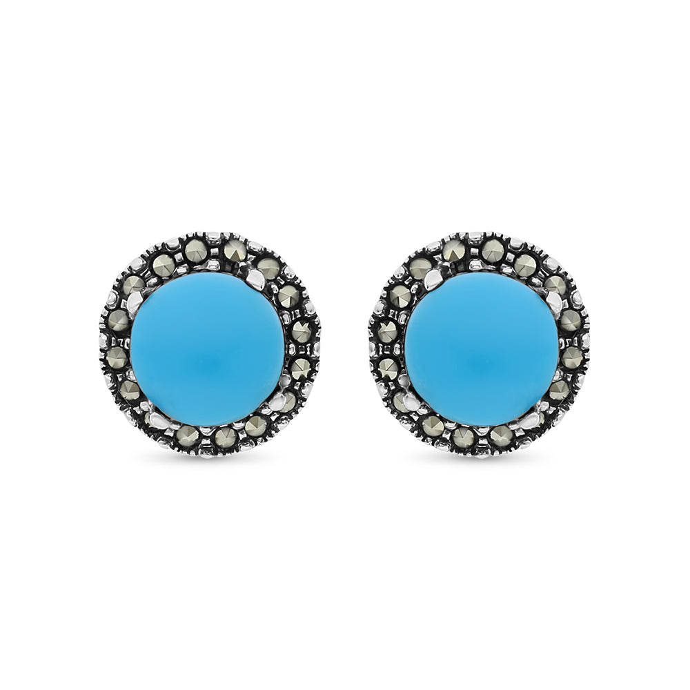 اقراط من الفضة الخالصة عيار 925 مرصعه احجار فيروز معالج و ماركسايت