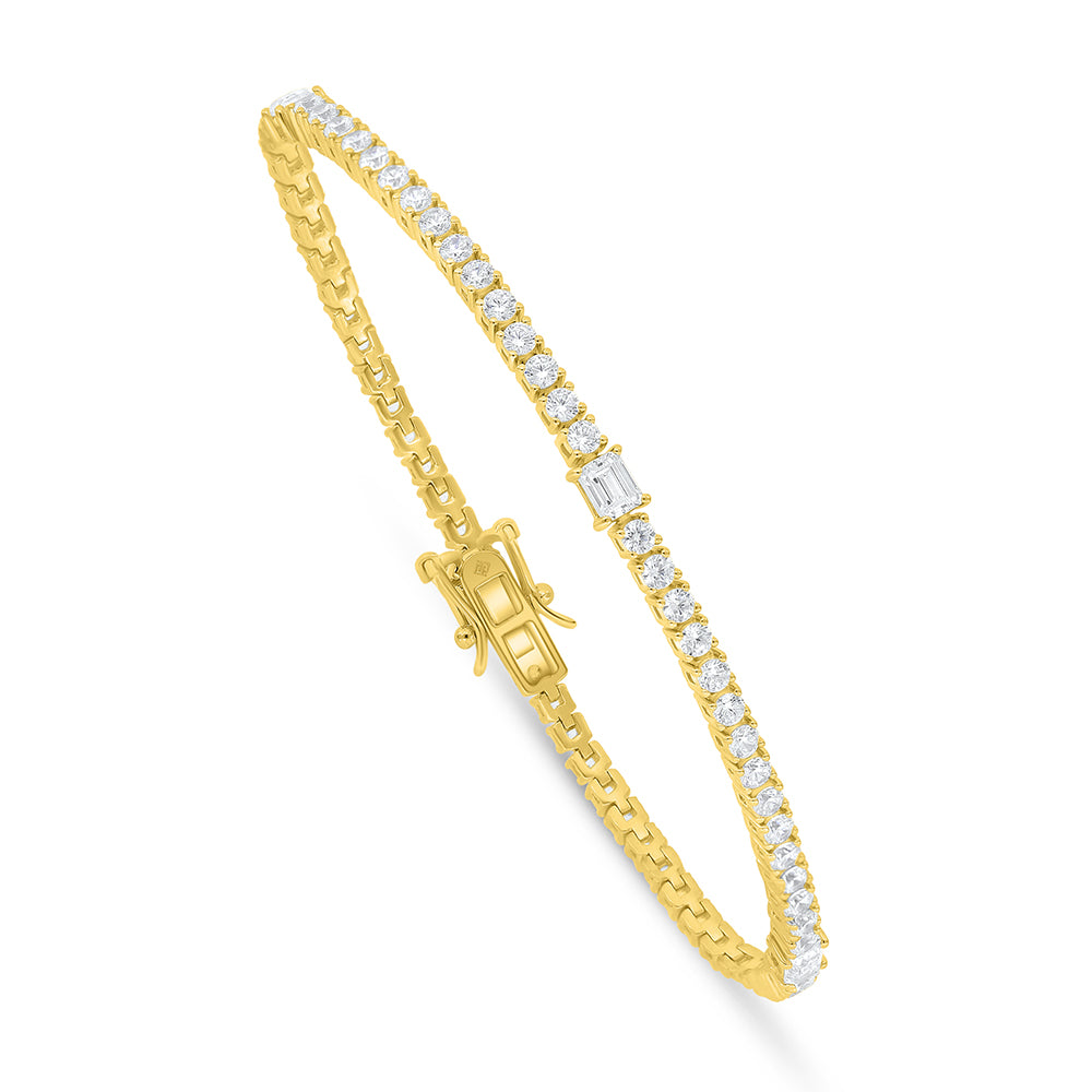 Sterling Silver 925 Bracelet Golden Plated Embedded With White Zircon