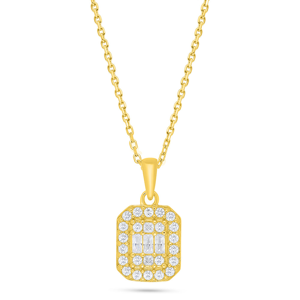 Sterling Silver 925 Necklace Golden Plated Embedded With White Zircon