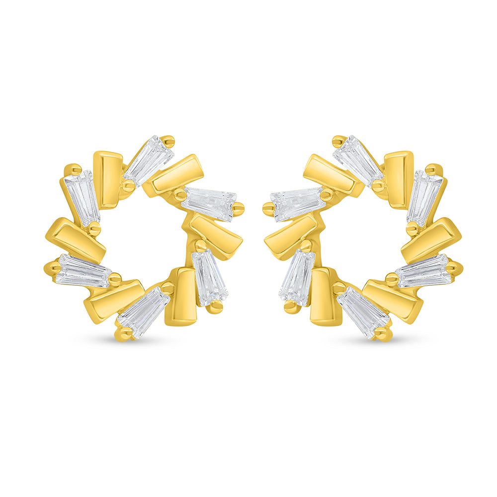 اقراط من الفضة الخالصة عيار 925 مطلي ذهبي مرصع فص ابيض