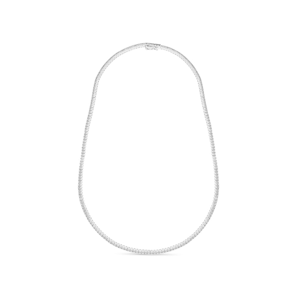 Sterling Silver 925 Necklace Rhodium Plated Embedded With White Zircon