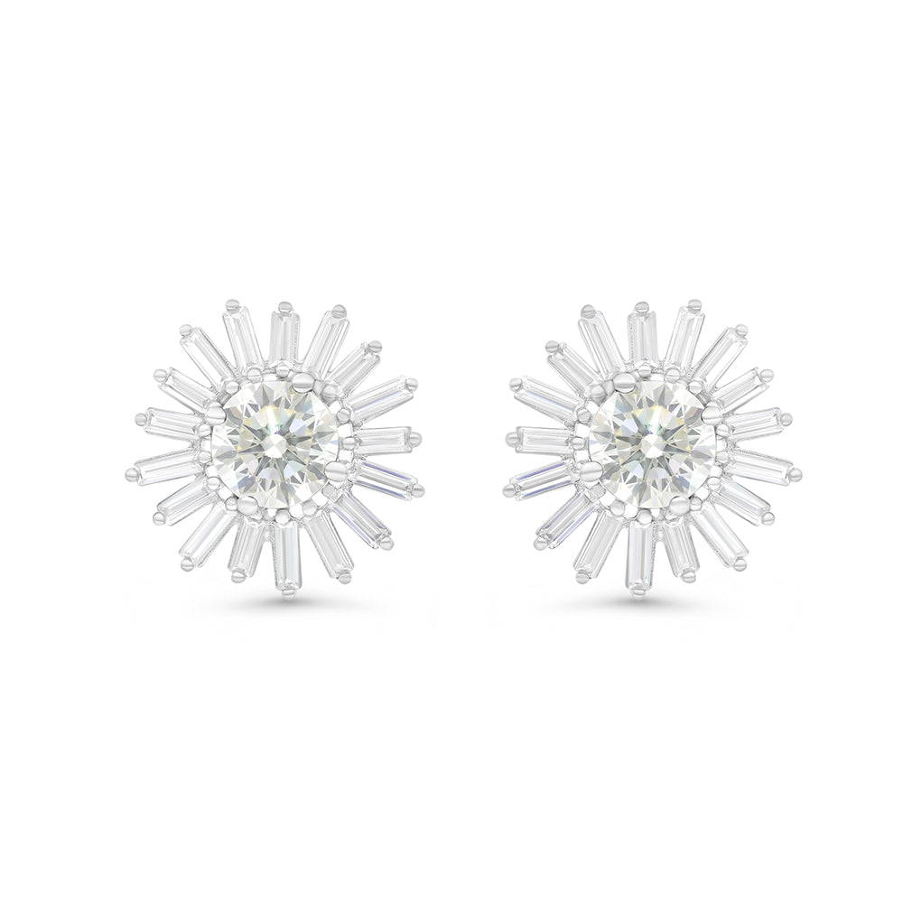 Sterling Silver 925 Earring Rhodium Plated Embedded With Yellow Zircon And White CZ