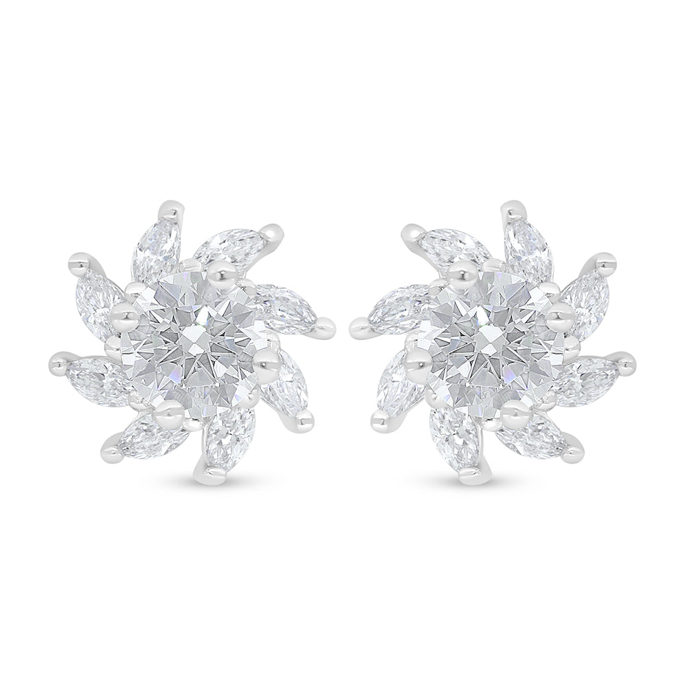 Sterling Silver 925 Earring Rhodium Plated Embedded With White Zircon