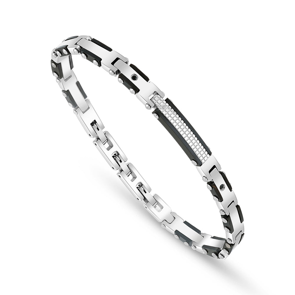 Stainless Steel 316L And 304 L Bracelet, Silver And Black Color Embedded With Black Spinal For Men