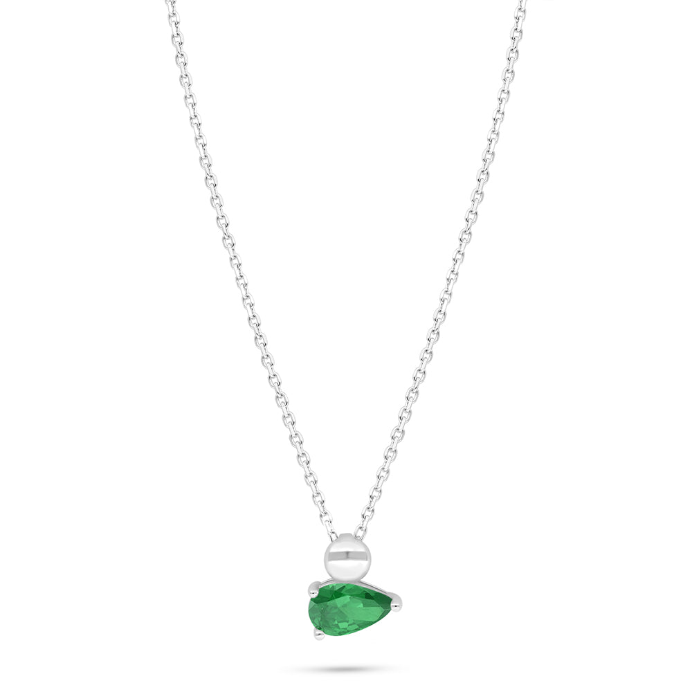 Sterling Silver 925 Necklace Rhodium Plated Embedded With Emerald Zircon